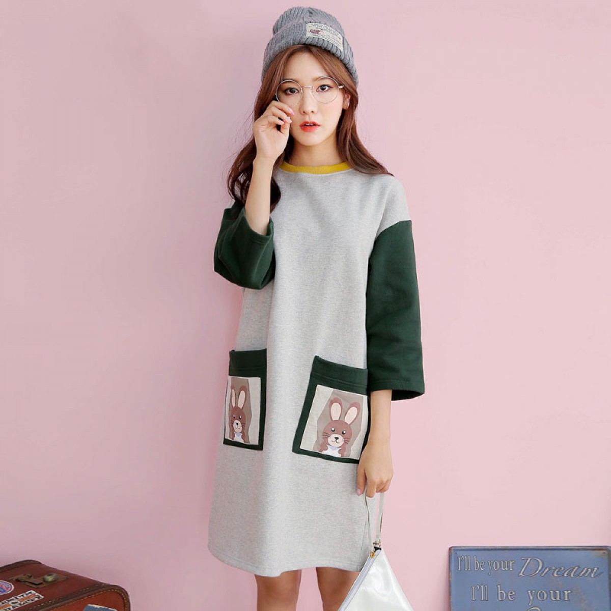 韓都衣捨2016新款秋冬款長袖連衣裙寬鬆學生冬季內搭打底裙子韓版 領券下單立減/單件包郵/先拍先發貨！