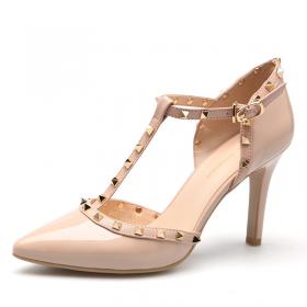 萊爾斯丹 2017春新款復古粗跟圓頭中跟高跟鞋女鞋通勤單鞋8M43701