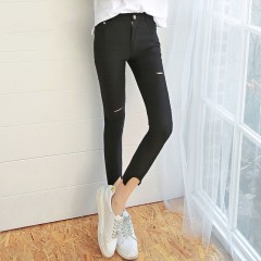 韓都衣捨2017春季新款不加絨薄款破洞外穿打底褲女九分褲韓版夏季 領券下單立減/單件包郵/先拍先發貨！