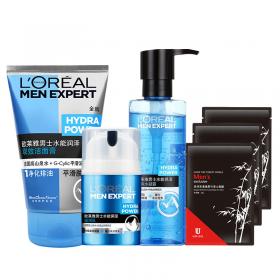 歐萊雅男士水能保濕化妝護膚品套裝深層補水滋潤洗面奶爽膚水乳液