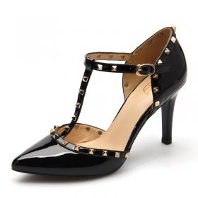 萊爾斯丹 2017春新款復古粗跟圓頭中跟高跟鞋女鞋通勤單鞋8M43701