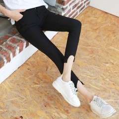 韓都衣捨2017春季新款不加絨薄款破洞外穿打底褲女九分褲韓版夏季 領券下單立減/單件包郵/先拍先發貨！